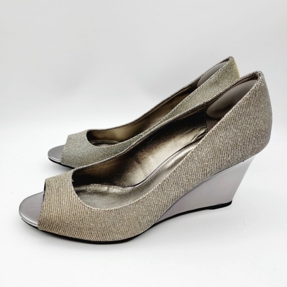 Bandolinometallic Peeptoe Wedge Heels 